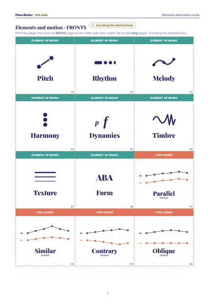 First page of the Elements and motion cards printable