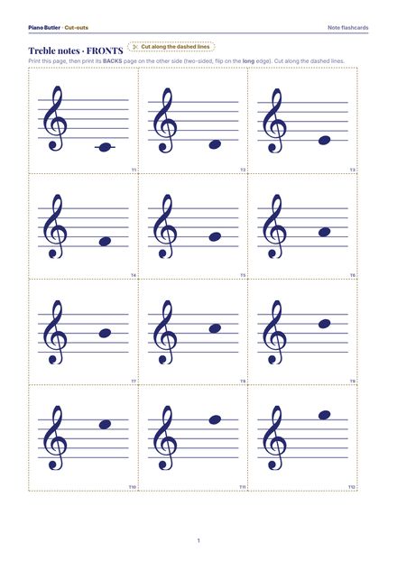 First page of the Note flashcards printable