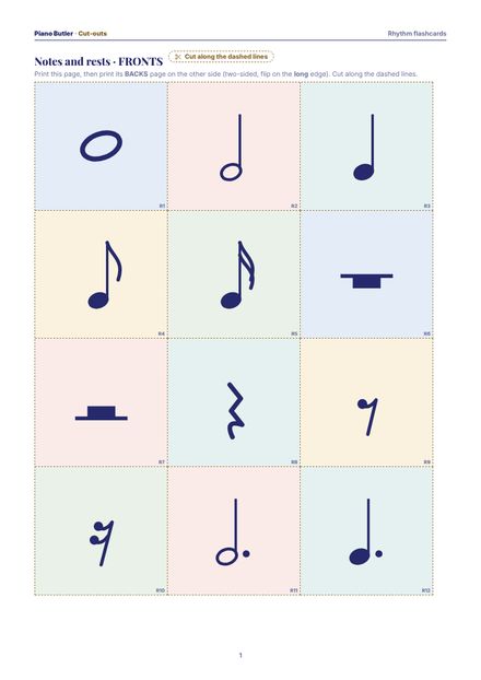 First page of the Rhythm flashcards printable