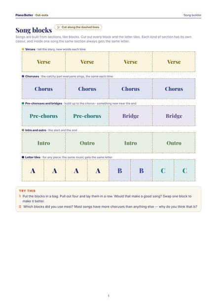First page of the Song builder printable